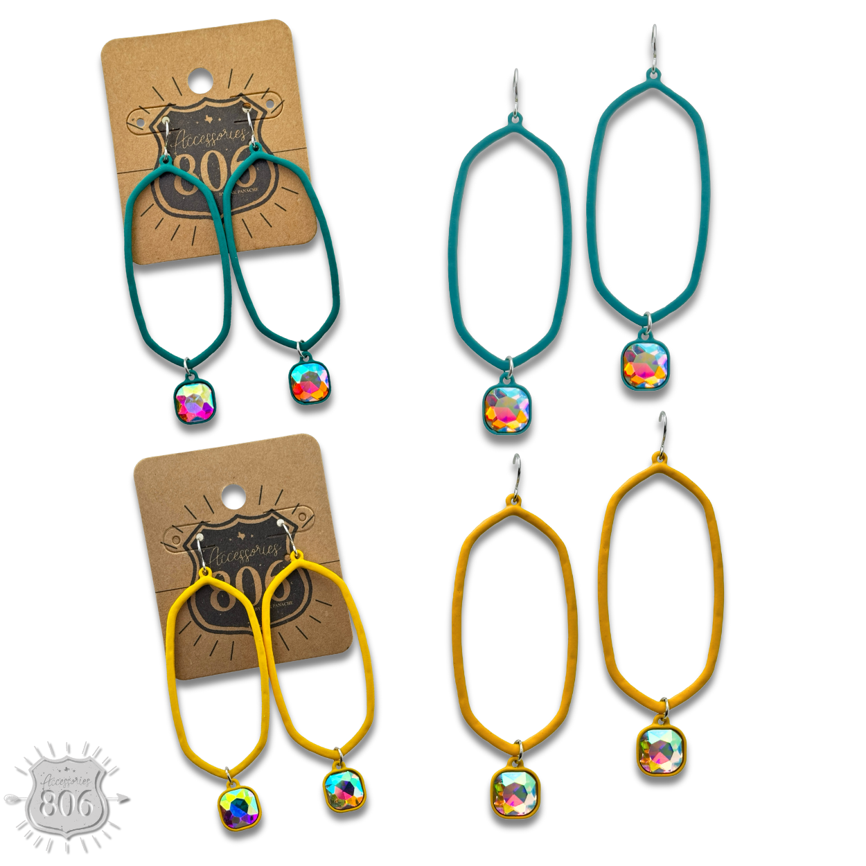 Pink Panache Brands - Wholesale Dangle Earrings - Open hexagon earring with rhinestone drop last call2