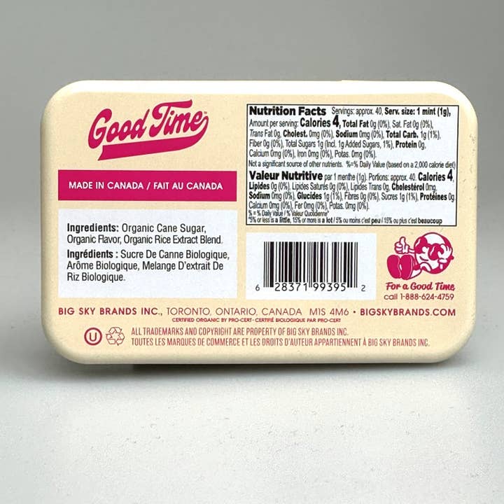 Big Sky Brands Inc. - Wholesale Mints - Good Time Organic Mints - Cotton Candy - 144ct