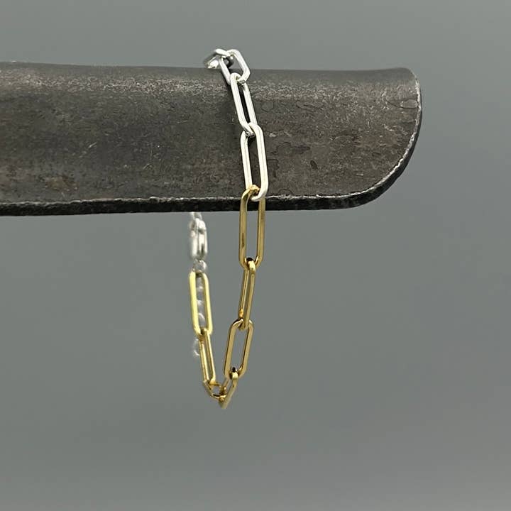 Two Tone Long Paperclip Bracelet for wholesale by Something Silver