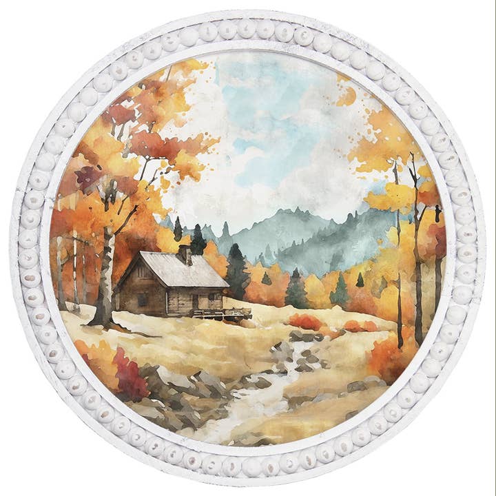 Fall Woodland Cabin - Beaded Art Round for wholesale by Sincere Surroundings