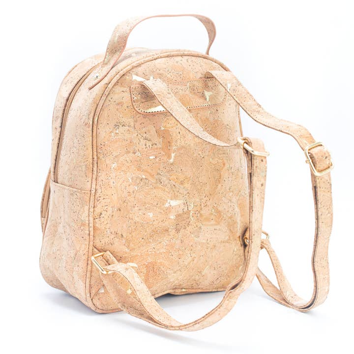 Meninas Bonitas Cork - Venta al por mayor Mochila - Mujer - Mochila de corcho natural con solapa dorada fundida para mujer BAG-2260
