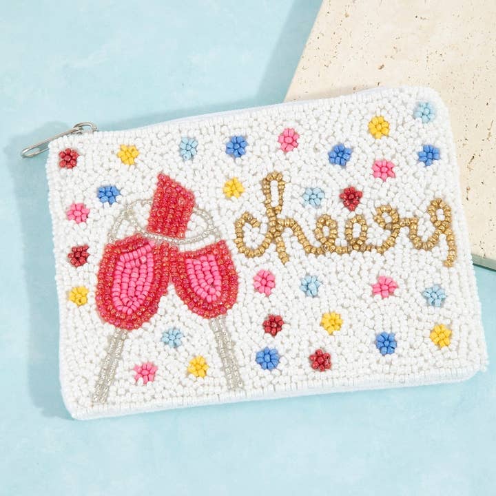 Cheers Toast Seed Beaded Coin Purse for wholesale by Collections by Fame Accessories
