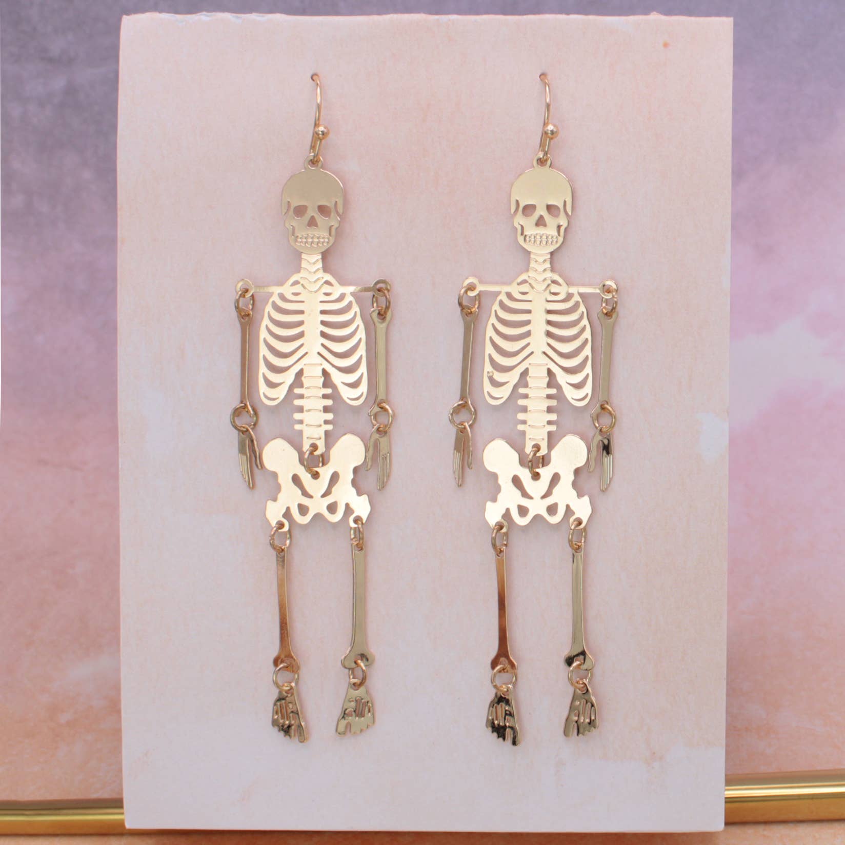 ZAD - Wholesale Dangle Earrings - Dance Macabre Gold Skeleton Earrings2