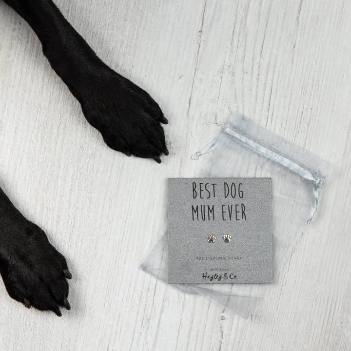 Hayley & Co - Wholesale Stud/Post Earrings - Sterling Silver Earrings Paw Print 'Best Dog Mum'4