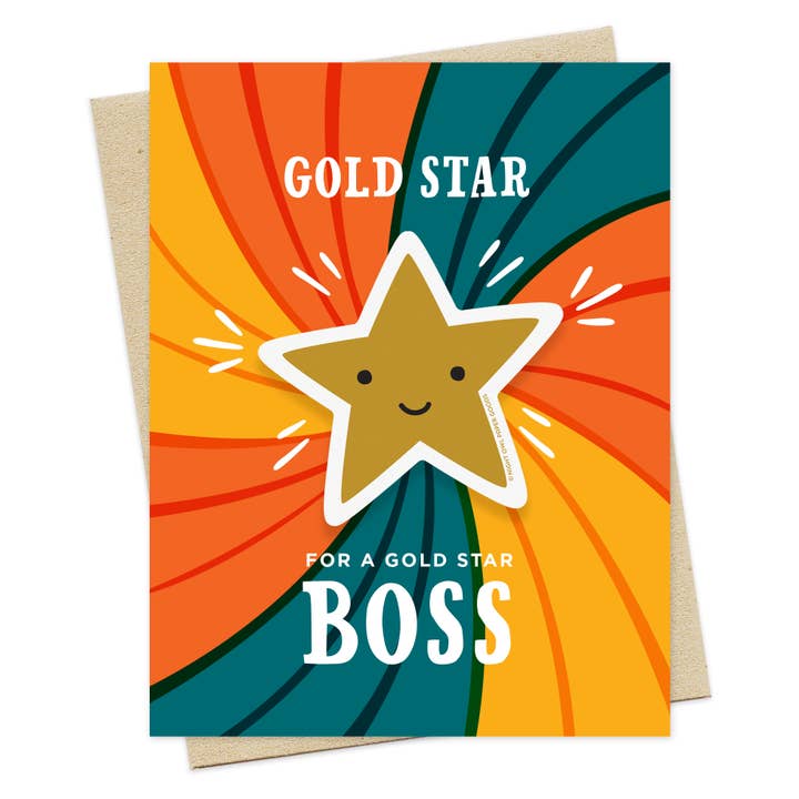 Gold Star Boss Sticker Card - Boss's Day Card for wholesale by Night Owl Paper Goods