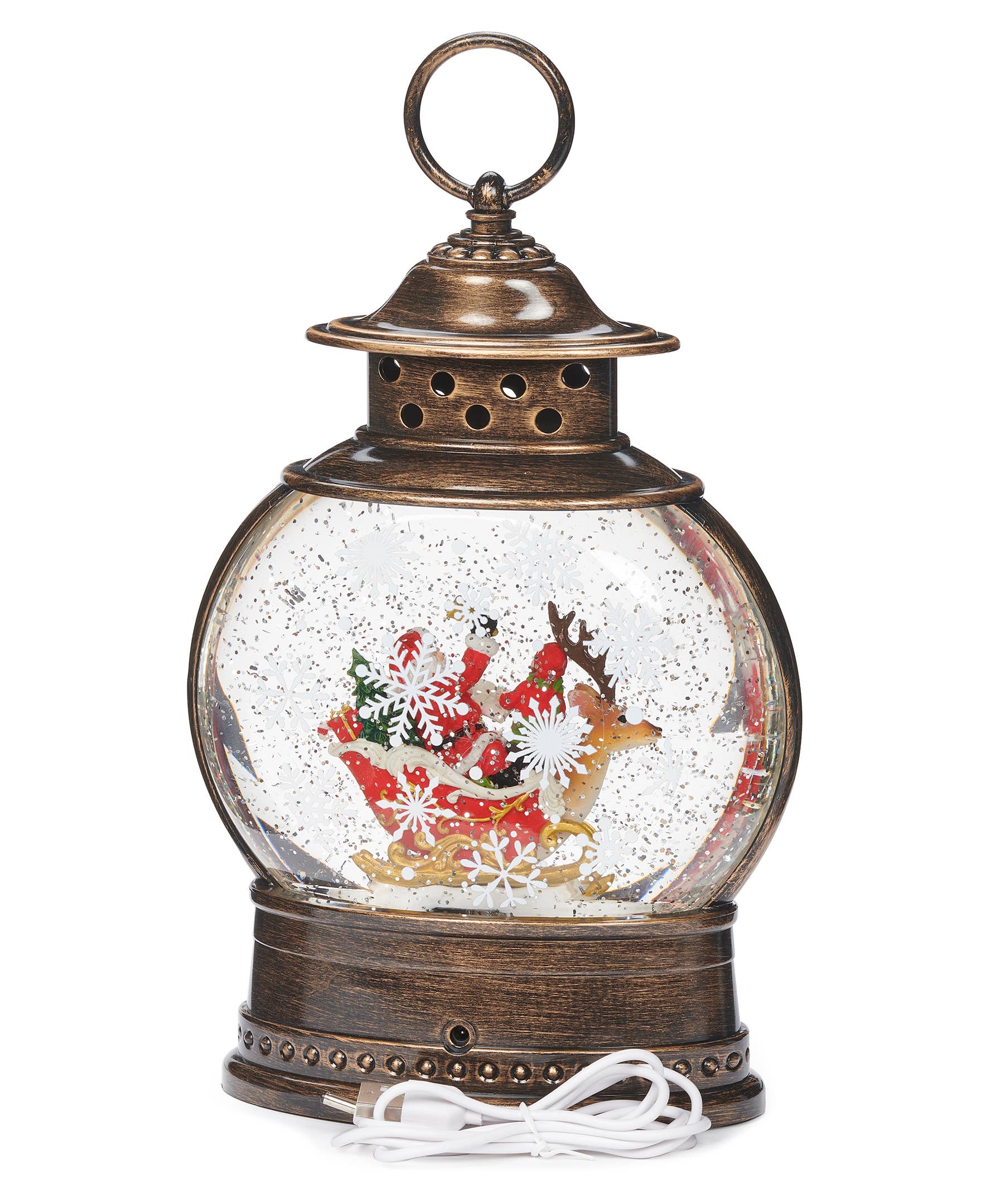 Roman - Vente Décoration de Noël - Lanterne tourbillonnante éclairée avec cerf et traîneau du Père Noël1