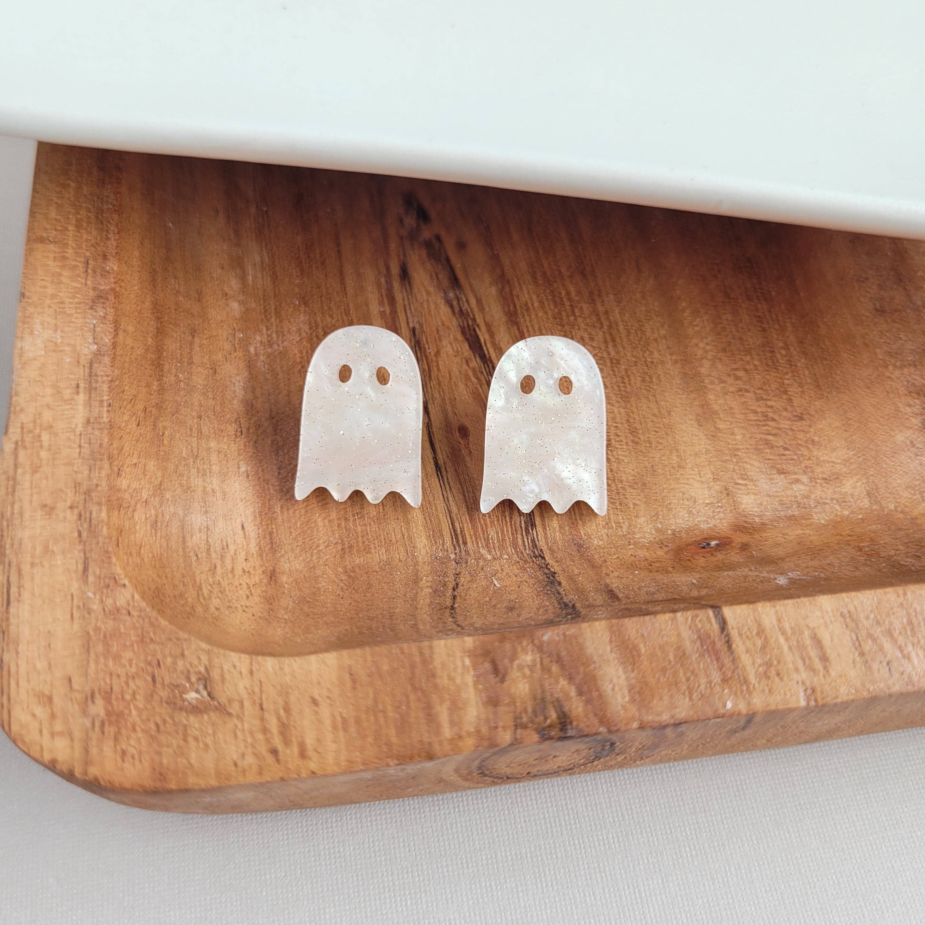 Spiffy & Splendid - Wholesale Stud/Post Earrings - Ghost Studs - White Shimmer // Jewelry, Earrings, Halloween6