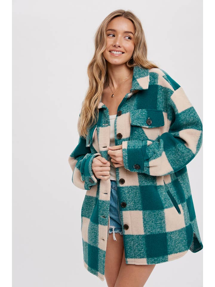 Bluivy – Engroshandel Frakke - Dame – BØRSTET PLAID OVERDIMENSIONERET FRAKKE