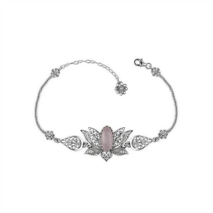 Filigranist Jewelry - Wholesale Link & Chain Bracelet - Multi Gemstone Women Silver Lotus Flower Link Bracelet12