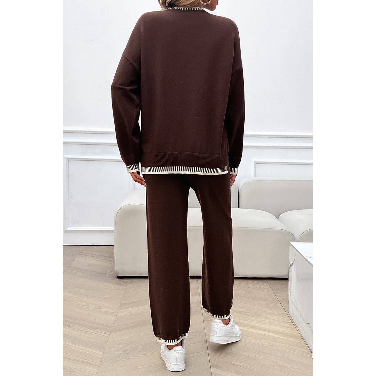 Supreme Fashion - Wholesale Lounge Set - Women's - Colock Block Round Neck Drop Shoulder Loose Set10