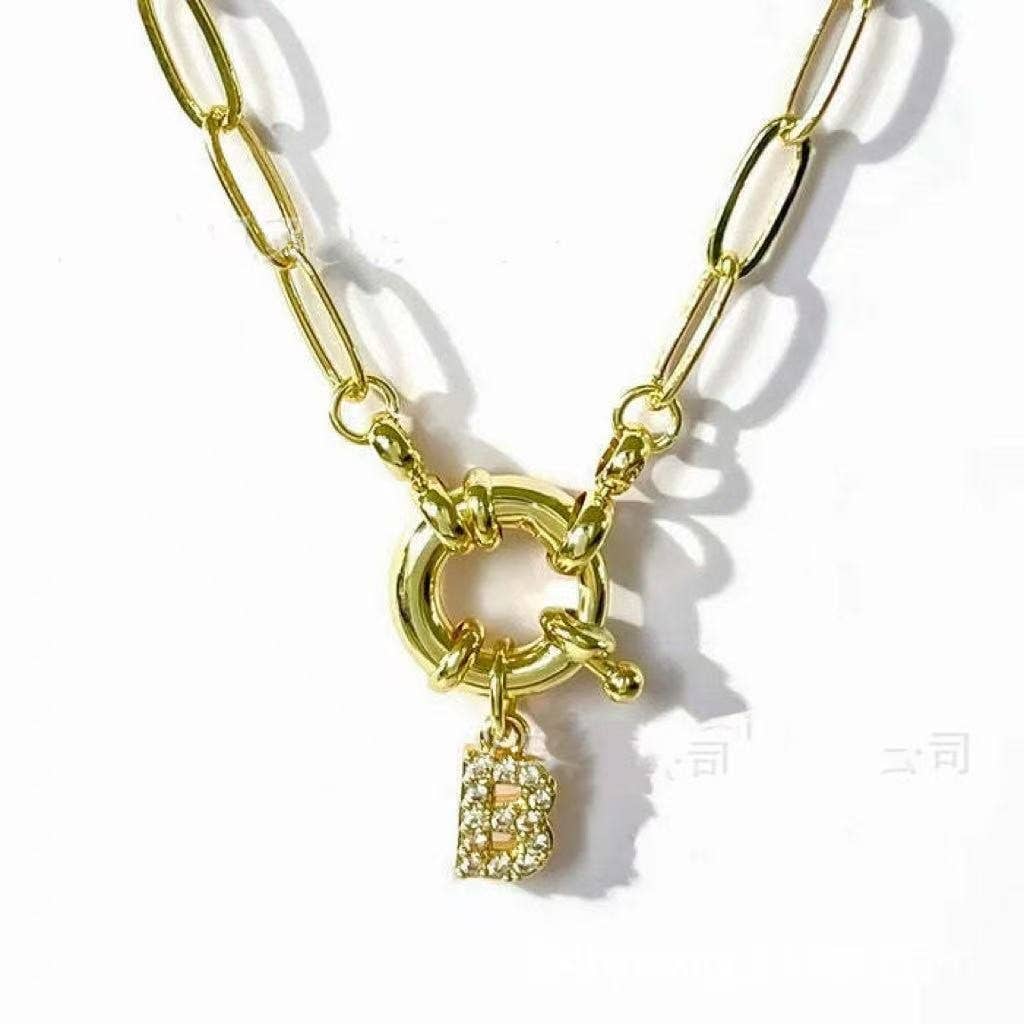 JOSSLYN by wall to wall - Wholesale Pendant/Charm Necklace - 18K STAINLESS STEEL RHINESTONE INITIAL NECKLACE | 40NK94862