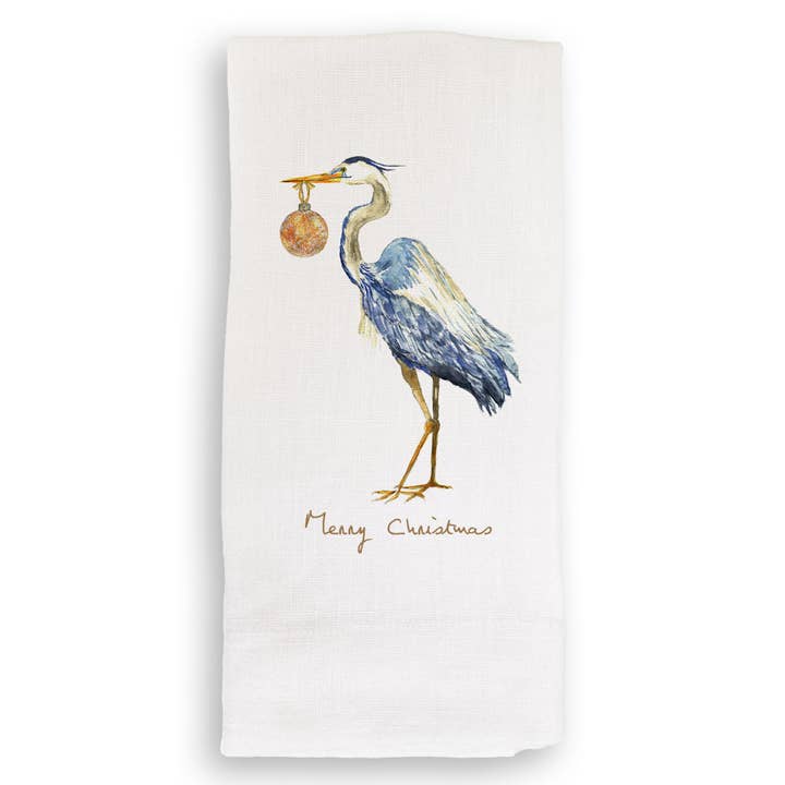 French Graffiti - Wholesale Tea Towel - Blue Heron Christmas