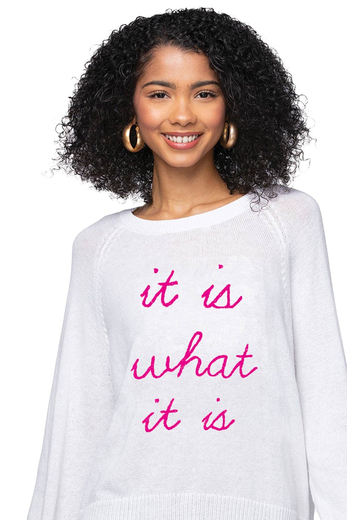 Eco Cotton Crew Sweater | It is what it is | Hand Embroidery for wholesale on Faire