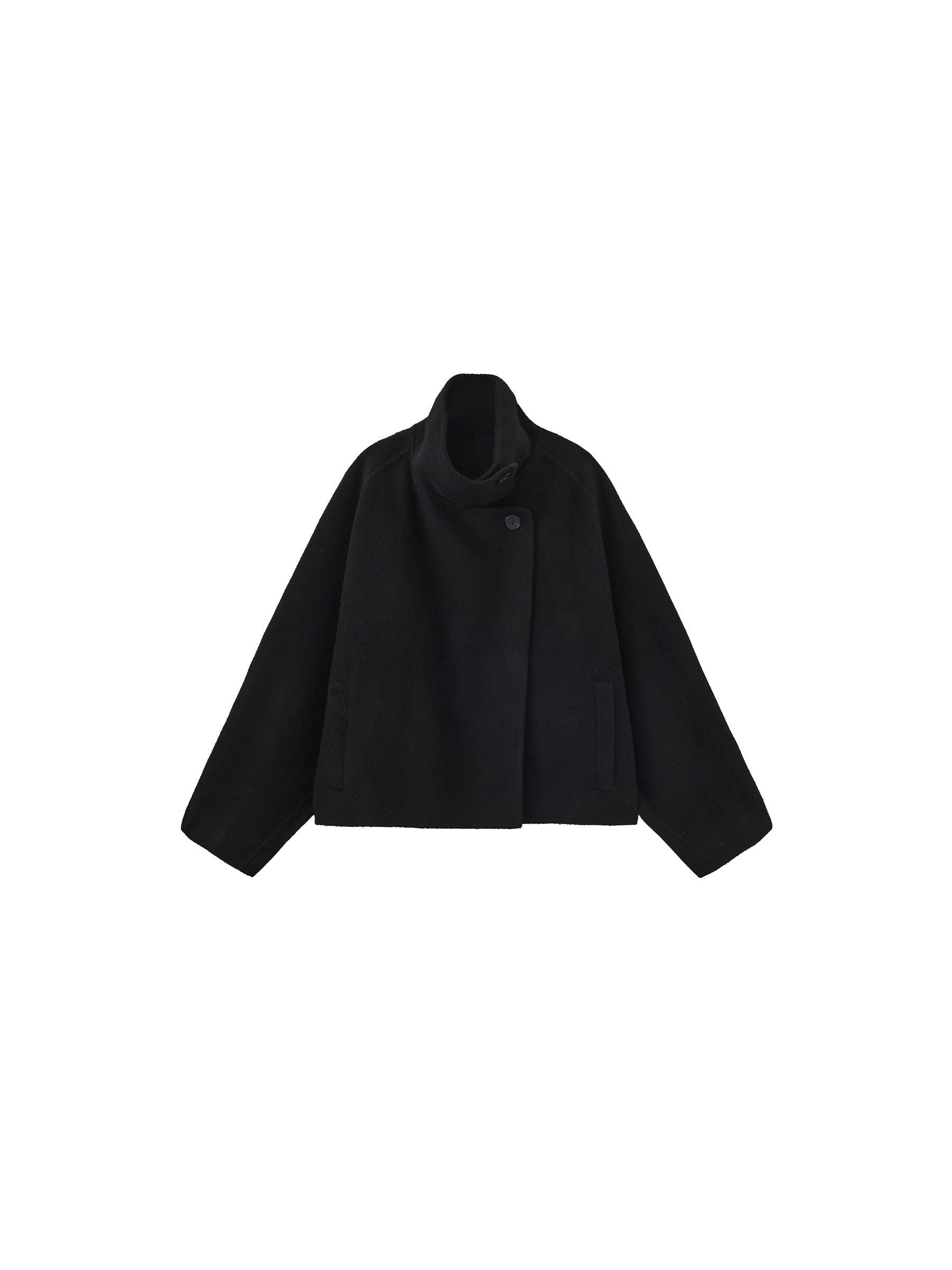 Black 100% Wool Casual Stand-Collar Cropped Jacket for wholesale on Faire4