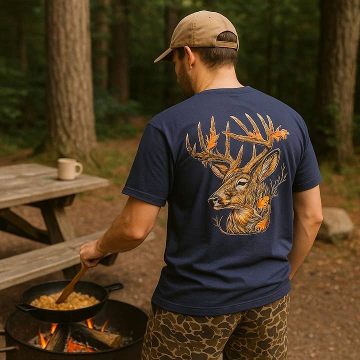 Maglietta con testa di cervo mimetica Georgia per la vendita all'ingrosso da parte di River Tide Apparel