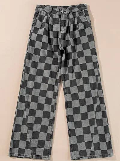 ClassiQ - Vente Jean – femme - Jean à jambes larges à carreaux avec poches1