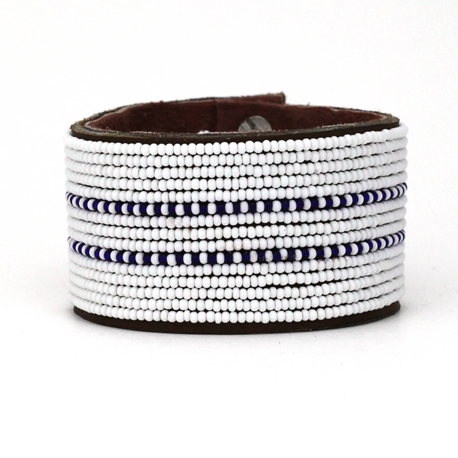 Swahili Coast - Wholesale Cuff Bracelet - Large Dark Blue Dashes Leather Cuff0