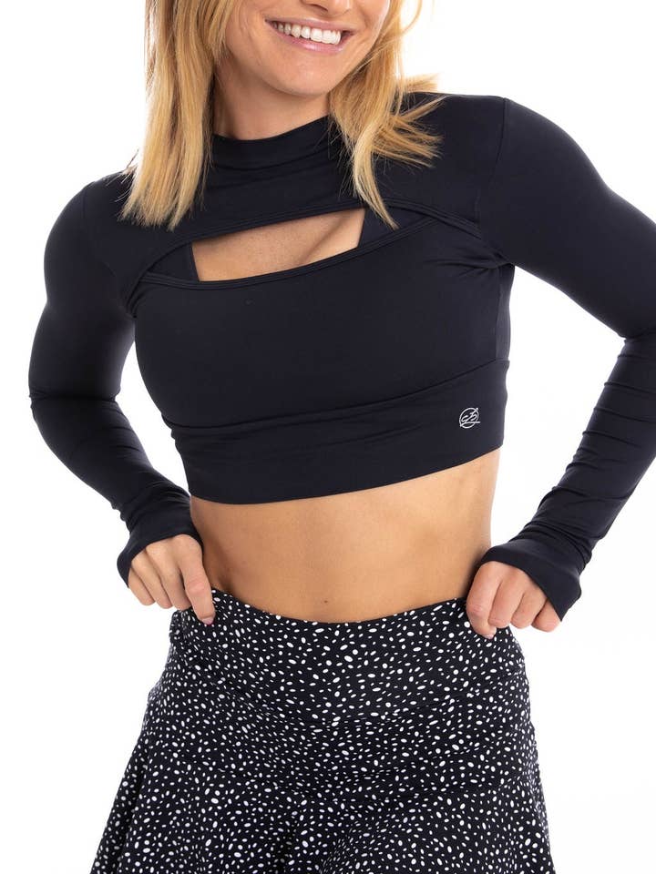 Midnight Eco Long Sleeve Cut Out Crop for wholesale by Carra Lee Active