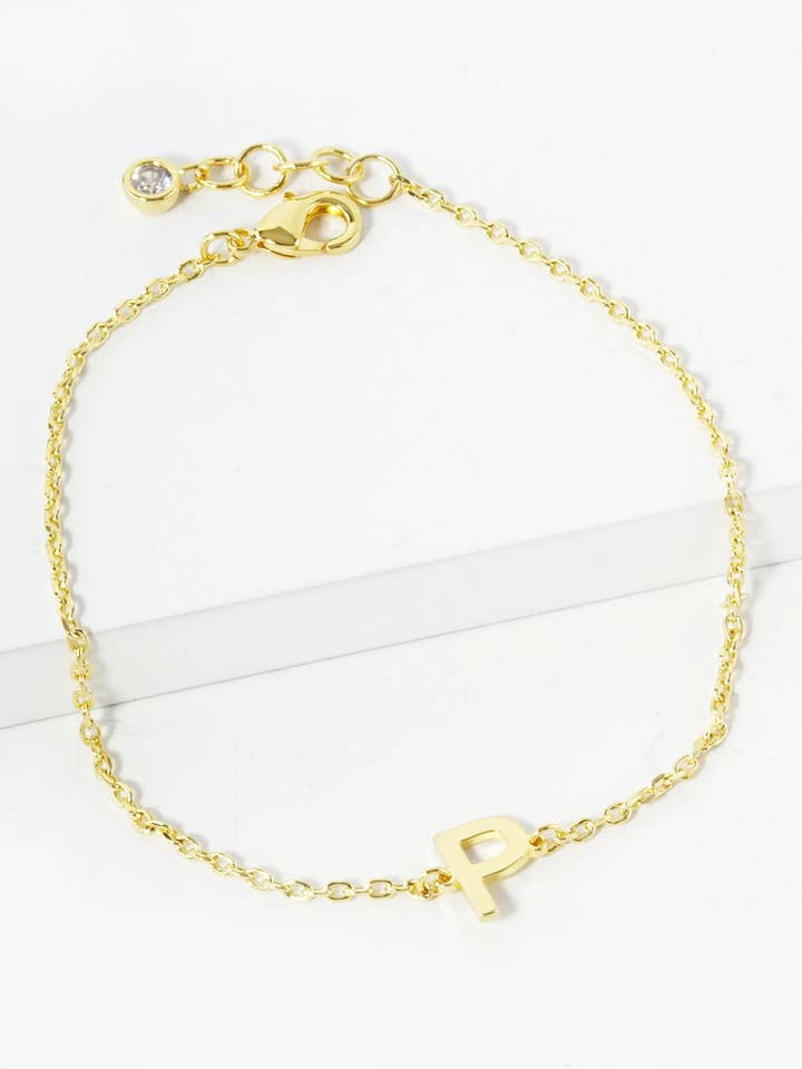 18K Gold Dipped Brass Initial Chain Bracelet for wholesale by Wild Honey