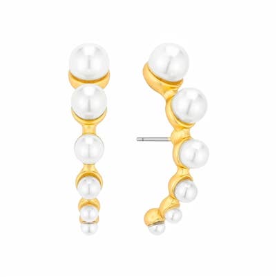 What's Hot - Wholesale Stud/Post Earrings - Gold with Pearl Studded Accents Stud .75" Earring