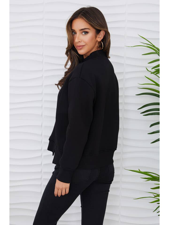 MILIO MILANO – wholesale Sweatshirt – Women's – FRENCH TERRY MOCKNECK SWEATSHIRT (L7041-BLACK)2
