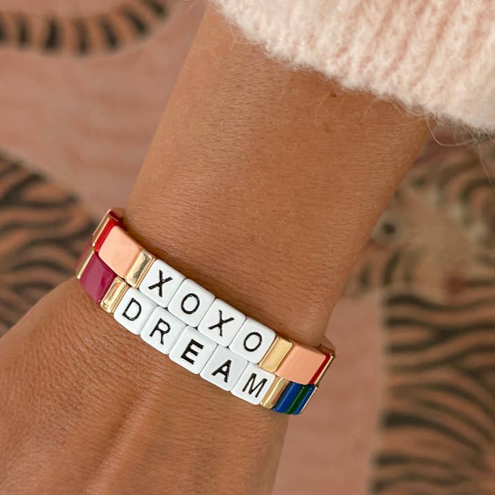NEW! Affirmations Tile Enamel Bracelet | Dream | Burgundy for wholesale by With Love Jewellery