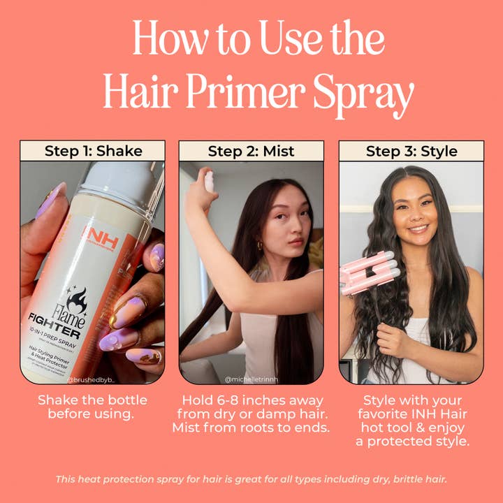 INH Hair - Wholesale Heat/Thermal Hair Protector - Flame Fighter Heat Protectant | 10-in-1 Hair Prep Spray4