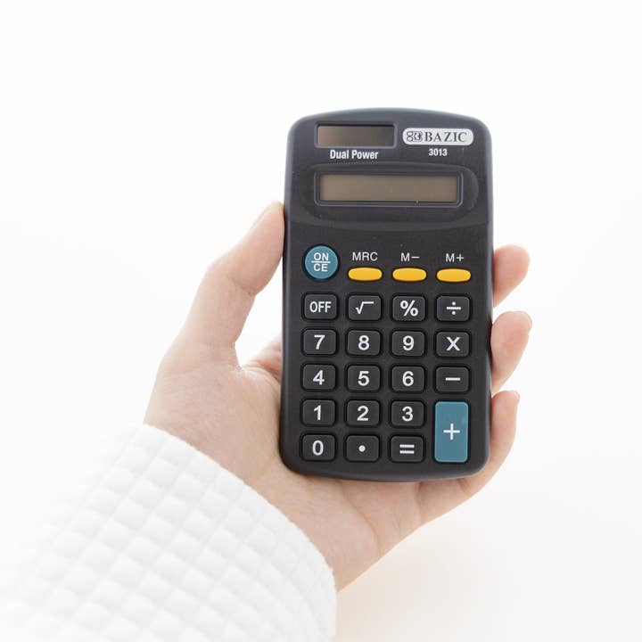 Luna Office Supply - Everyday Essential - Wholesale Calculator - Pocket Size Black Calculator 8-Digit Dual Power5