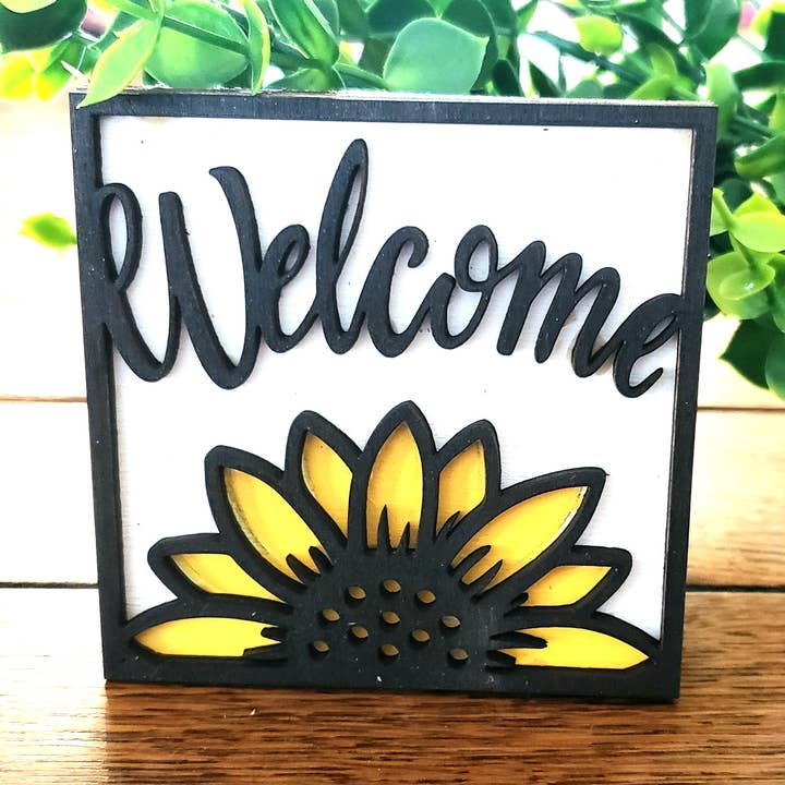 Plaque en forme de tournesol à plusieurs niveaux WELCOME pour la vente par ChristyFaye
