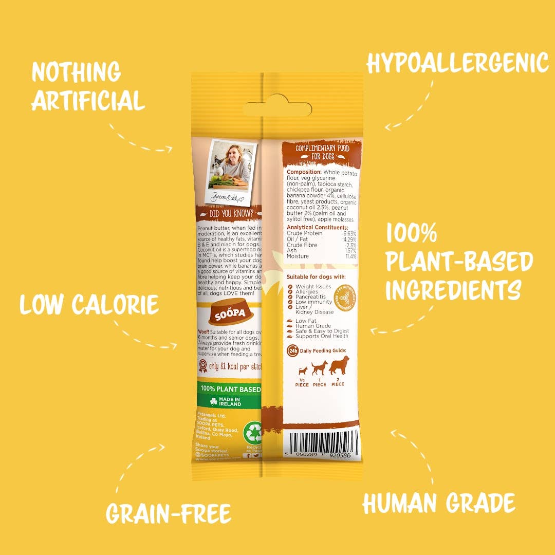 Soopa Europe - Wholesale Pet Treats - Dog - Banana & Peanut Butter Dog Dental Sticks1