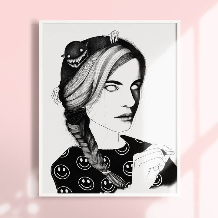 Happy, Art Print (A5,A4,A3) Magic Black and White Portrait for wholesale by NKassia