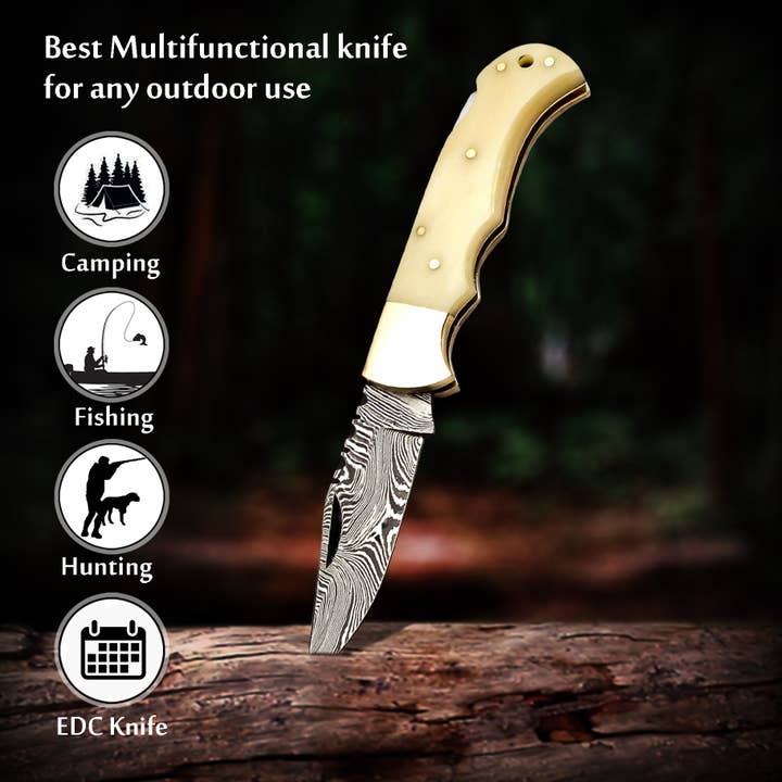 FH KNIVES - Wholesale Pocket Knife/Holder - 6.5' Handmade damascus folding knife, Pocket Knife3