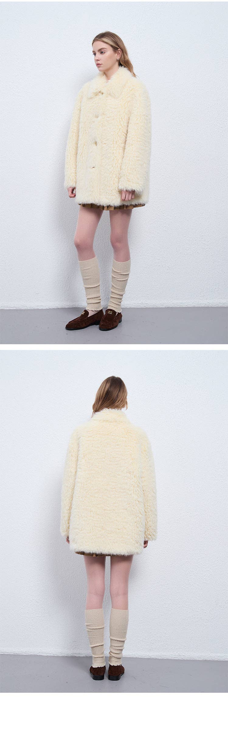 Beige Fuskinn Shearling-kappa Mysig Chic Stil för wholesale på Faire8