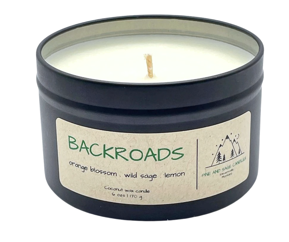 Pine and Sage Candles - Wholesale Travel Candles - Backroads-6 oz. Black Matte Candle Tin6
