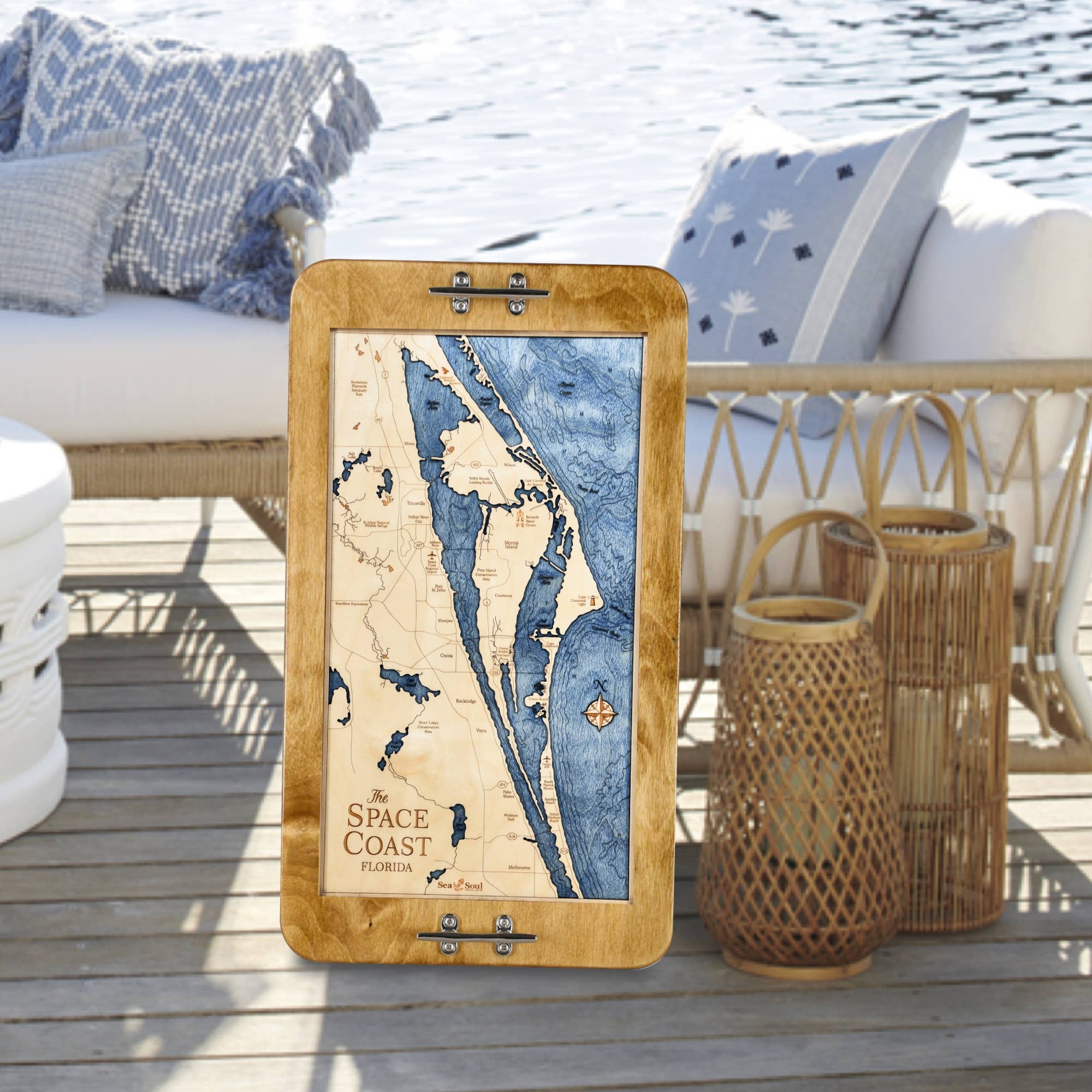 Sea & Soul Nautical Chart Art – Großhandel Serviertabletts – Küsten-Florida Nautische 3D-Holzkarte Serviertablett & Wandkunst35