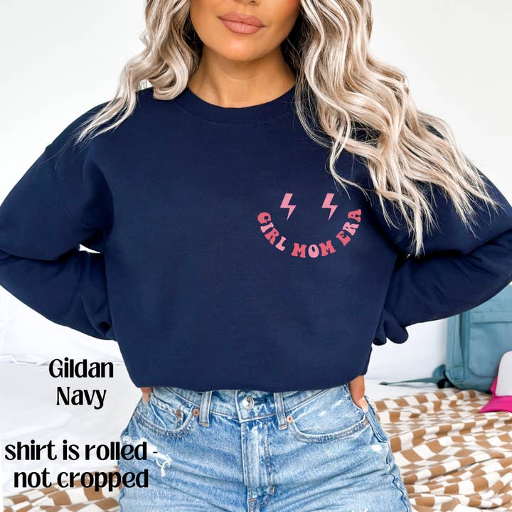 XO, Hannah - Wholesale Graphic Sweatshirt - Women's - Navy In My Girl Mom Era Front & Back2
