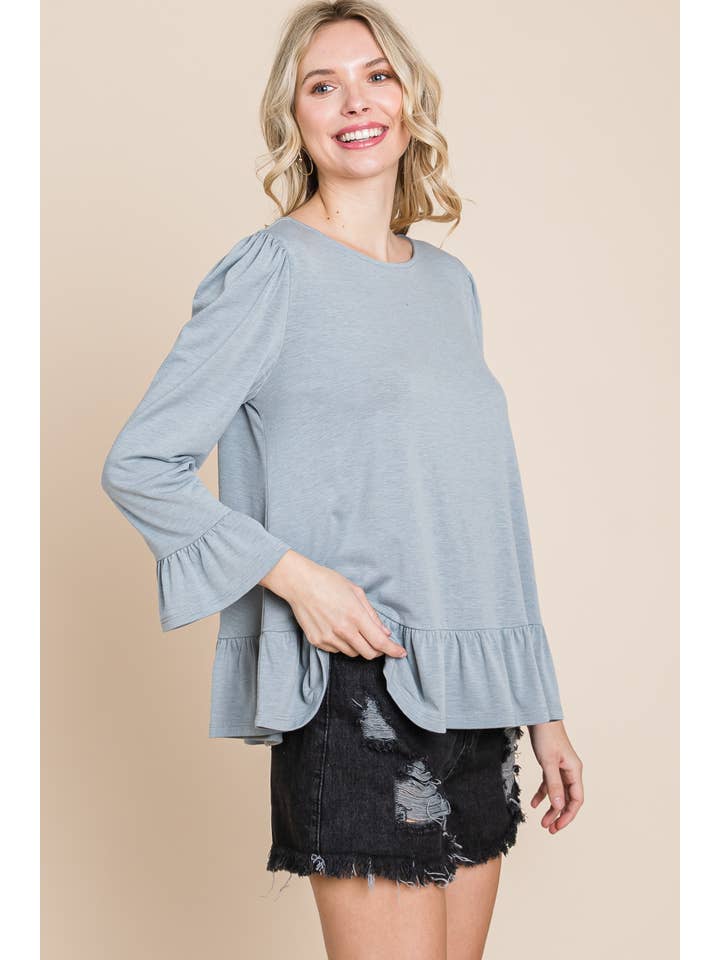 Emerald Collection - Wholesale Blouse - Women's - ETK-8690-PL Plus Size Babydoll Ruffle Hem Solid Top11