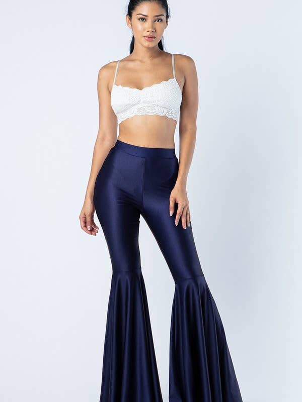 Lime All the Time - Wholesale Pants - Women's - Solid Metallic Bell Bottom Pants