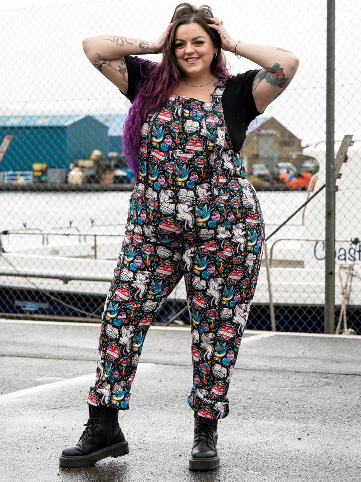 Rebel Romance PRIDE Tattoo Stretch Dungarees for wholesale by Rebel Romance
