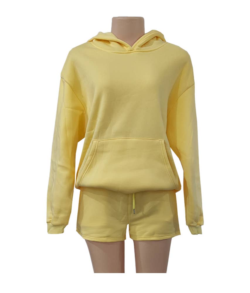 HIDDENBRAND - Wholesale Lounge Set - Women's - basic pocket hoodie &  drawstring short set outfits31