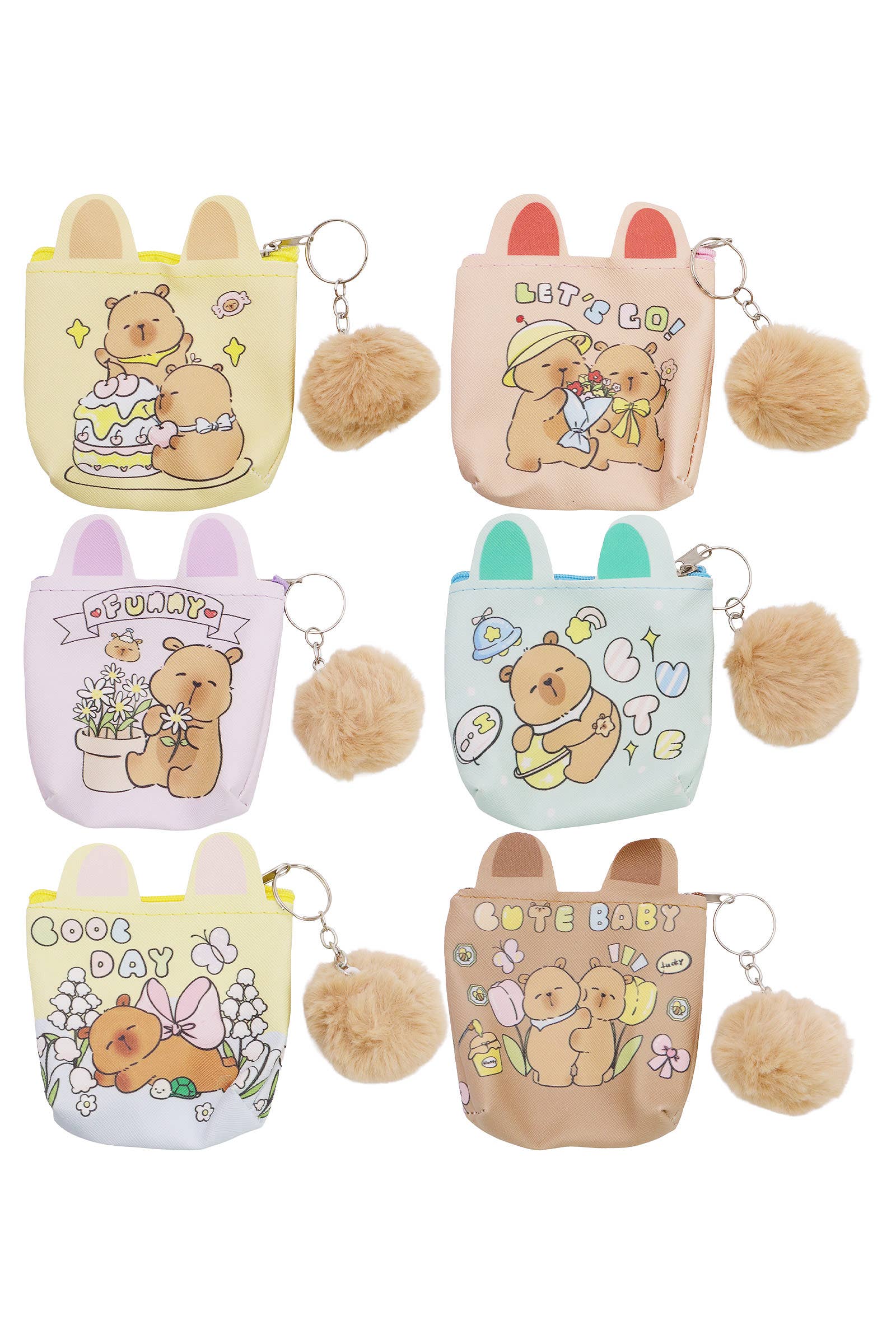 ASSORTED Capybara Pom Pom Vegan Leather Coin Purse Bag for wholesale on Faire1
