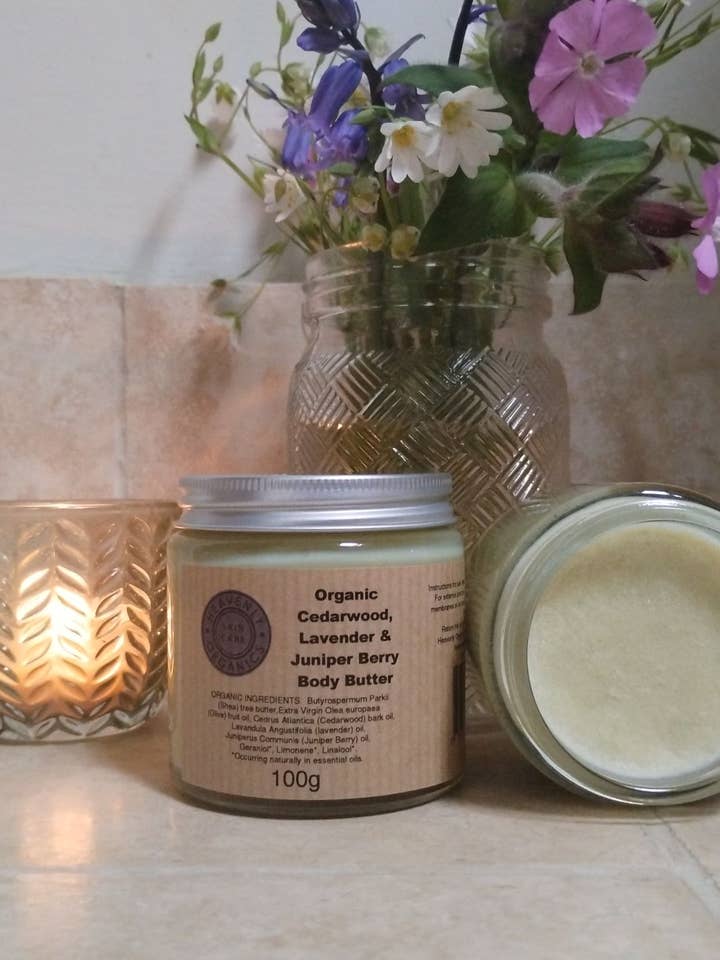 Organic Cedarwood, Lavender & Juniper Berry Body Butter for wholesale by Heavenly Organics Skin Care