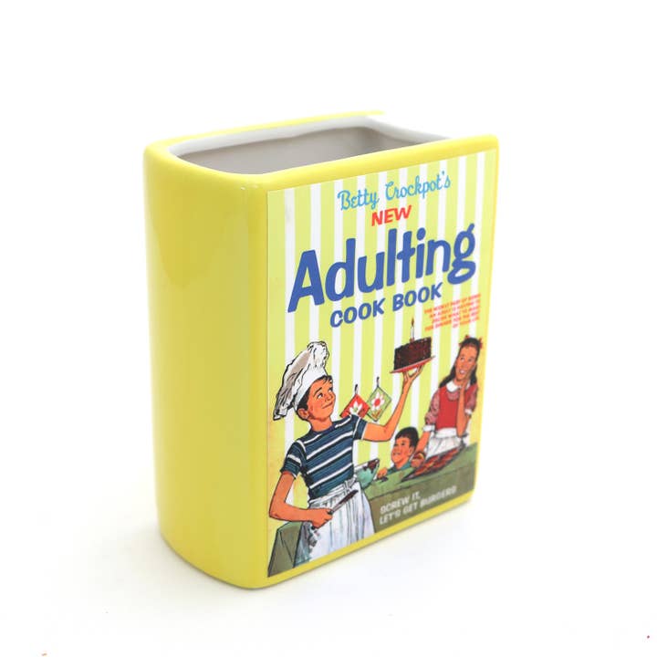 Lenny Mud - Wholesale Pen & pencil holder - Adulting Cook Book Decoupaged Ceramic Book Vase, Pencil Cup1