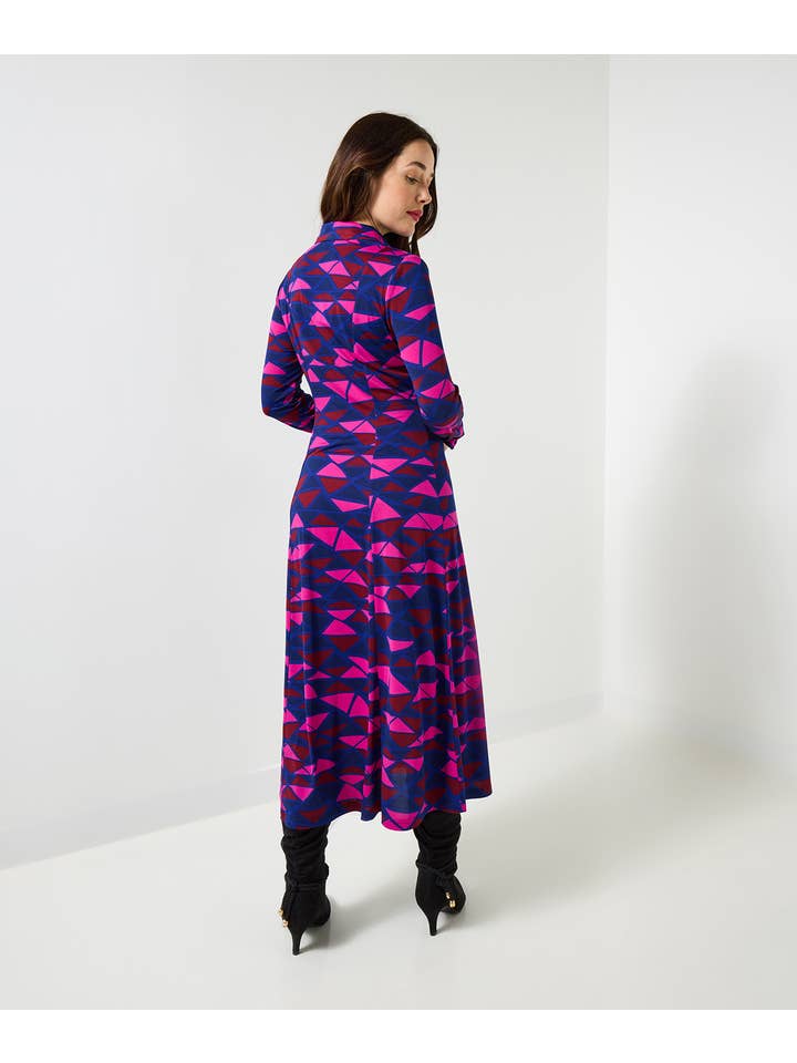 Purple Estelle Geo Print Jersey Shirt Dress for wholesale on Faire4