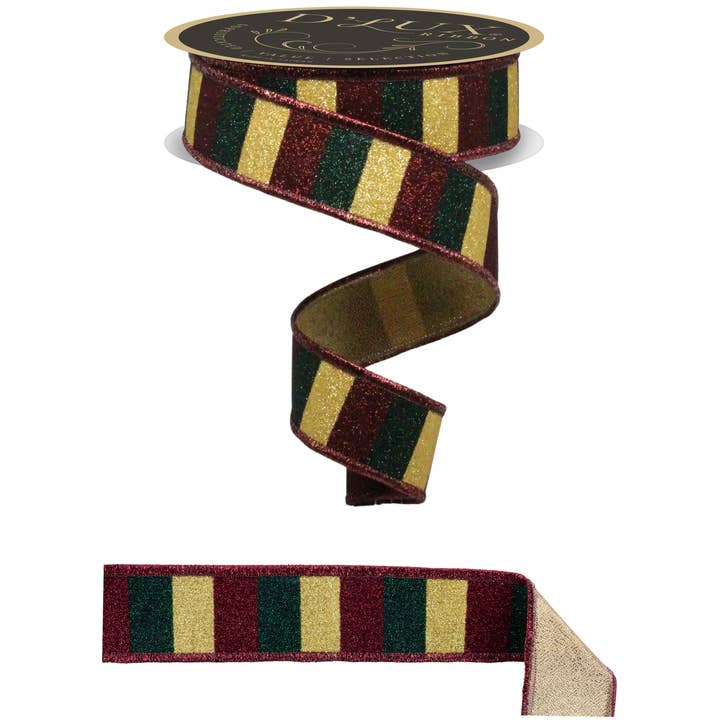 1,5"X10Yd Glitterstreep/Gefuseerd Burg/Goud/Jager LX310835 voor wholesale door DecoExchange