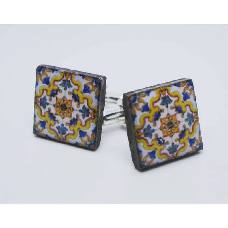 Giulia Sorvillo di Serino - Wholesale Stud/Post Earrings - Square cufflinks with enamelled lava lapilli0