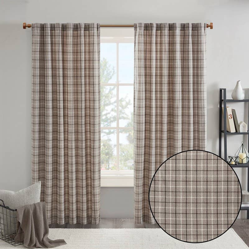 Olliix - Wholesale Curtain - Yarn-Dyed Plaid Light Filtering Curtain Panel, Brown4