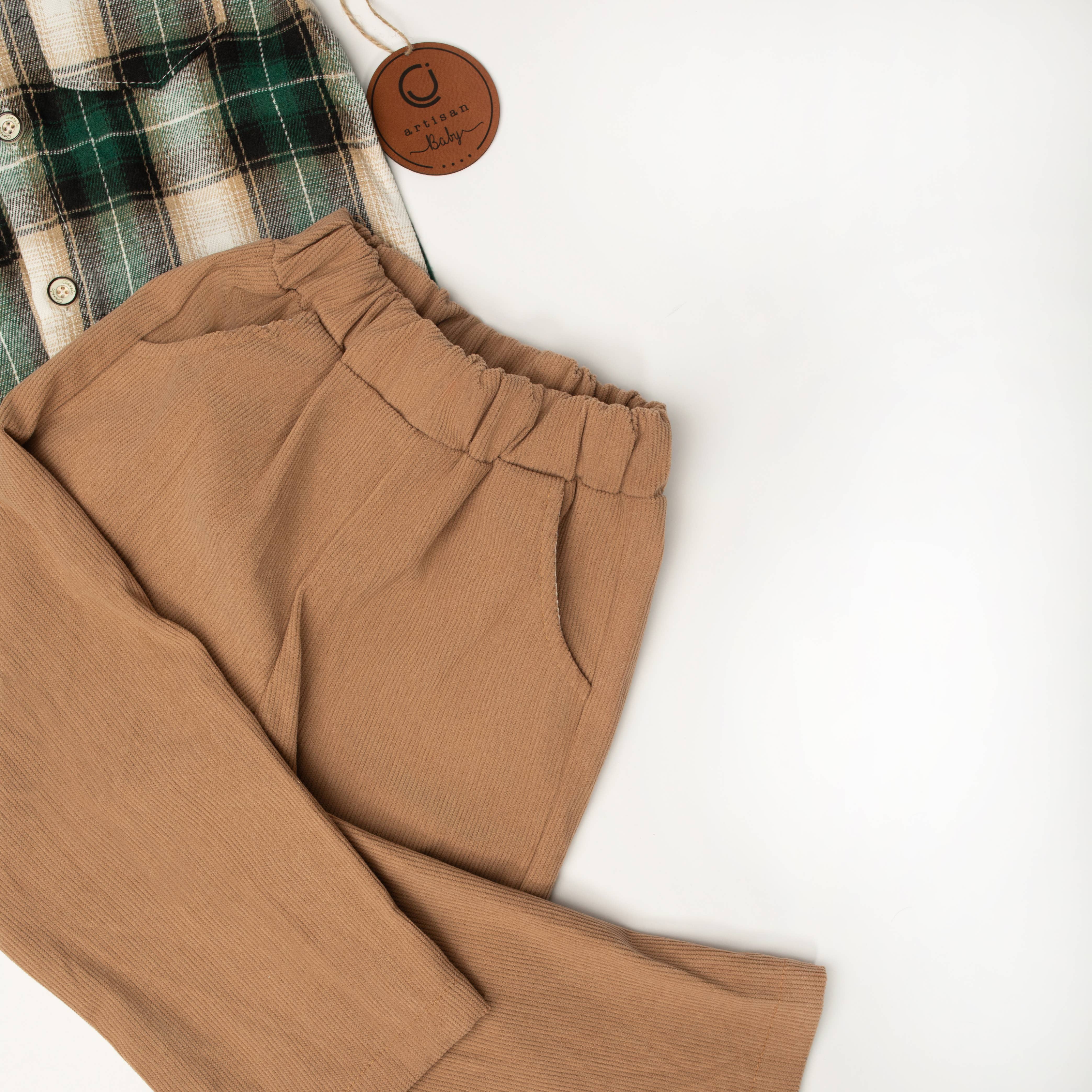 Charlie James Artisan Boutique - Wholesale Top & Pant Set - Kids - Forest Plaid Corduroy Set2