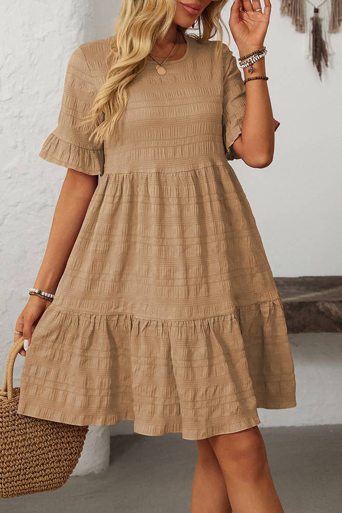 UNISHE – Vestido - Mulher por atacado – Vestido Fluido de Cor Sólida com Manga Curta Solta MD16110