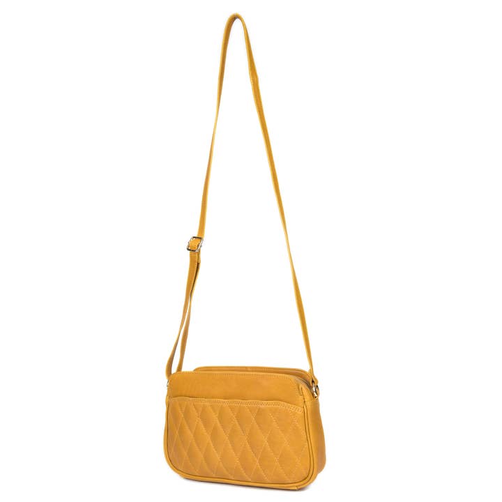 Ardentia Damen-Umhängetasche aus gestepptem Leder - Mustard für den Großhandel von AARON LEATHER GOODS